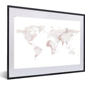Fotolijst incl. Poster - Wereldkaart - Marmer - Koper - 60x40 cm - Posterlijst