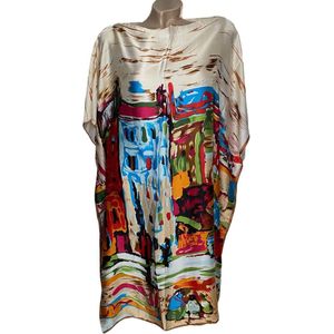 Kaftan -Tuniek - Jurk - Satijn van Viscose - Zijde Onesize 38-48 beige