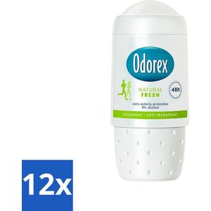 12 x Odorex - Deodorant Roller - Natuurlijk Fris - Fris & Natuurlijk - 50 ml - Deodorant - Natuurlijke Deodorant - Anti-transpirant - Roll-on Deodorant - Frisheid