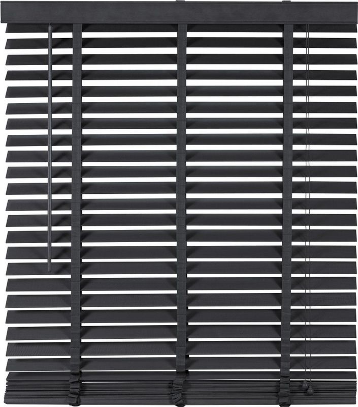 Woonexpress - Houten Jaloezie - Zwart - 140x210 cm - Lamelbreedte 50 mm - Inclusief Bedieningskoord en Draaistang