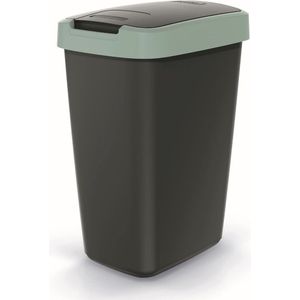 Compacte Vuilnisemmer met Zwenk- en Klapdeksel - 12 Liter - Voor Afvalscheiding en Recycling - Kunststof - Zwart/Lichtgroen