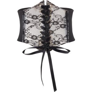 EGoods - Zwarte kanten bloemenkorset met vintage uitstraling en verstelbare taille riem - Elegant en verleidelijk ontwerp