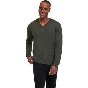 FALKE Basic Lambswool V-Neck elegante klassieker wol trui heren groen - maat L