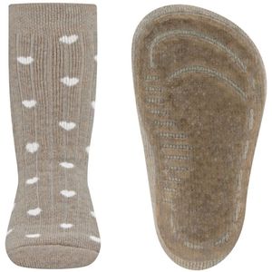 Antislipsokken Ewers - Beige met Witte Hartjes - Rib - Elastisch - Siliconenzool-27/28