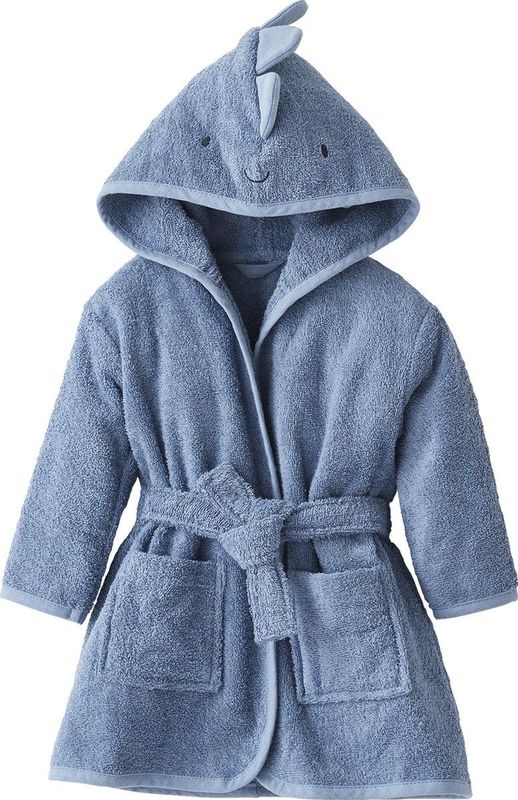 Personaliseerbare Kinderbadjas - KLEINE DINO - Blauw - Oeko-Tex - Badstof