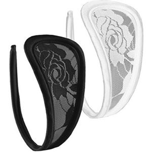 Set van 2 kanten dames C-string slips mini bikini zwart wit - Ondergoed en lingerie maat S/M/L