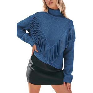 Lange dames coltrui met franjes - Modieuze pullover met lange mouwen voor herfst en winter