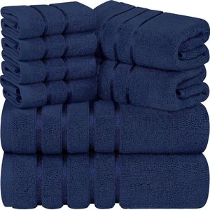 Utopia Towels 8-delige luxe handdoekenset, 2 badhanddoeken, 2 handdoeken en 4 washandjes, 600 g/m², super absorberende viscose handdoeken, ideaal voor dagelijks gebruik (Navy).