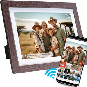 ApexArte® Digitale Fotolijst met Wifi - Fotolijsten - Frameo App - HD Kwaliteit - Donkerbruin