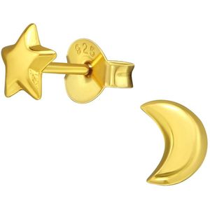 Joy|S - Zilveren ster maan oorbellen - 5 x 6 mm - 14k goudplating