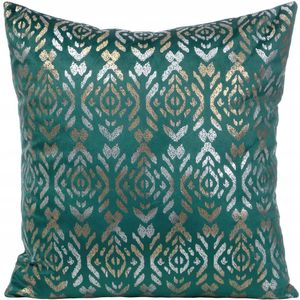 Decoratieve Kussensloop Laura 40x40cm - Turquoise met Goud/Zilver Print