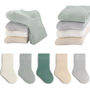 5 paar - sokken - babysokjes - kindersokken - zachte katoenen sokken - elastische babysokken in effen kleuren - voor kinderen , jongens , meisjes - groene groep - M - Geschikt voor kinderen van 1-3 jaar
