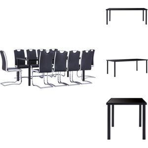vidaXL Eetset - Eettafel en 10 Eetkamerstoelen - 200x100x75 cm - Zwart - Gehard glas - metaal - kunstleer - staal - Set tafel en stoelen