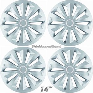 Wieldoppen set FOXY-S 14 inch in zilver + chroom ring. Set a 4 stuks (CONTROLEER UW BANDENMAAT en lees a.u.b. de onderstaande, uitgebreide tekst!)