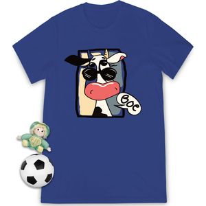 Grappig t shirt met cartoon koe - Tshirt jongens / meisjes - Unisex maten: 92, 104, 116, 128, 140, 152, 164 - T-shirt kleuren: wit, blauw, groen en roze.