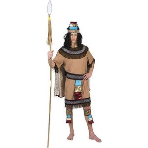 Funny Fashion - Indiaan Kostuum - Azteekse Strijder Chocolatl - Man - Bruin - Maat 56-58 - Carnavalskleding - Verkleedkleding