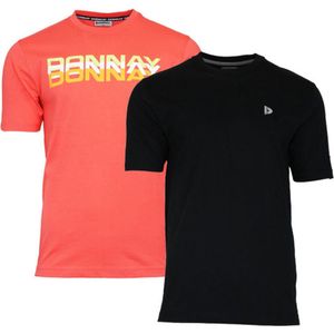 Donnay - T-shirts - Peach Coral/Black - 2-Pack - Heren
