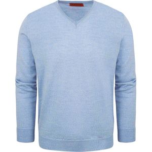 Suitable - Pullover V-Hals Wol Lichtblauw - Heren - Maat M - Slim-fit