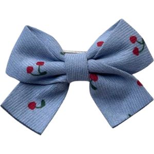 Haarclip - Haarstrik - Haarspeld - Blauw - Strik met Kersen - Meisje - Kind - 1 stuk