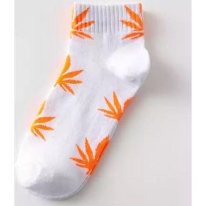 Wiet enkelsokken - Cannabis enkelsokken - Wietsokken - Cannabissokken - wit-oranje - Unisex Enkelsokken - Maat 36-45