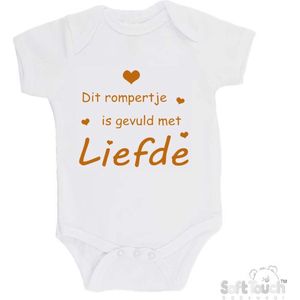 100% katoenen Romper ""Dit rompertje is gevuld met liefde"" Unisex Katoen Wit/tan Maat 62/68