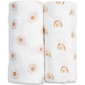 Lulujo - hydrofiele doek - swaddle - katoen - 100x100 cm - 2-pack - Rainbow & Suns