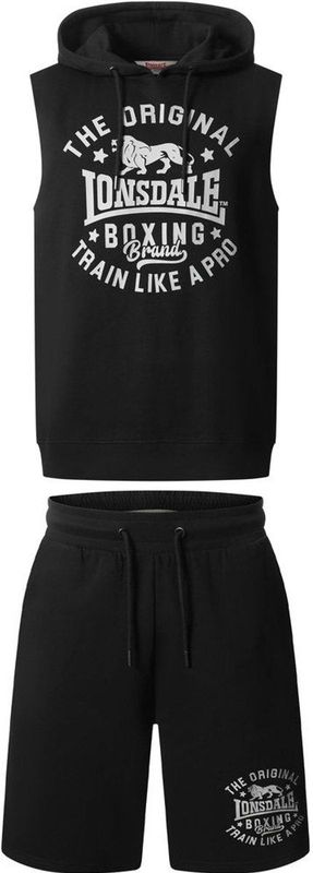 Lonsdale - Shotley - Kapuzensweatshirt & Shorts Set - Zwart/Grijs - Normale Passform