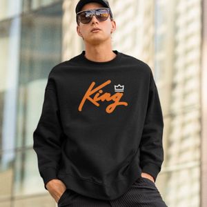 Zwarte Koningsdag Trui King Crown 2 Kleuren - Maat XS - Uniseks Pasvorm - Oranje Feestkleding