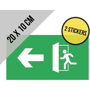 Pictogram/ sticker | 20 x 10 cm | Nooduitgang - Pijl naar links | Vluchtroute | Noodgeval | Brandweg | Noodsituatie | Nooddeur | Brandweer | Wettelijk verplicht | Universeel | Rechthoek | 2 stuks