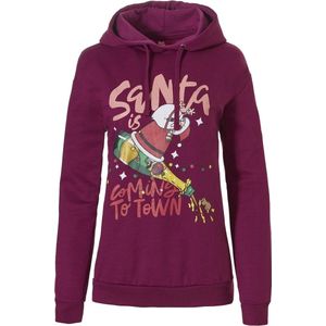 Dames Kersttrui Met Capuchon Santa Is Coming To Town Hoodie Kerst Print Paars - Maat M