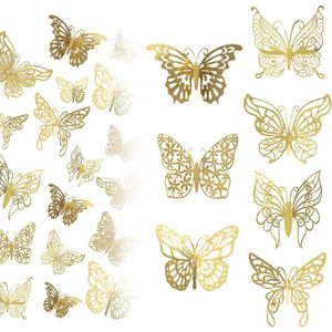 84 stuks 3D gouden vlinder wanddecoratie - 7 stijlen, 3 maten muurstickers voor thuis, kamer, bruiloft en festival decor