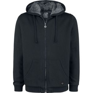 R.E.D. Rock-Engineered Design Zwart sweatshirt jasje met bont capuchon - Heren - 3XL