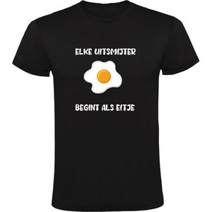 Elke uitsmijter begint als eitje Heren T-shirt - eten - feest - ontbijt - ei - gebakken ei - gezond - oud - grappig