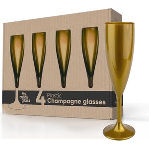 MyDrinkglass Champagneglazen Givet Goud | Champagneglazen Plastic | 4 Stuks | Camping Glazen | Zero Waste | Herbruikbaar | Onbreekbaar Champagneglas | 190 ml |
