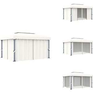 vidaXL Tuinpaviljoen - Tuinpaviljoenen - Overkapping - Overkappingen - Prieel met gordijn 4x3 m aluminium crèmewit