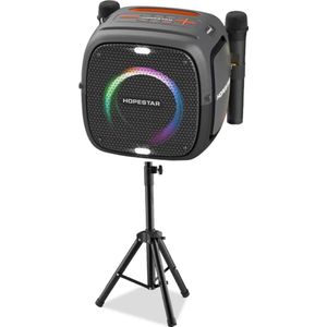 DrPhone SolarFlare – Karaoke Bluetooth Speaker – Partybox - Met Twee Microfoons – Bluetooth 5.0/ Micro-SD / Aux 3.5mm / USB – 80W Speaker – High Power Outdoor Karaoke Speaker – Met RGB Verlichting – Draagbare Speaker - Zwart