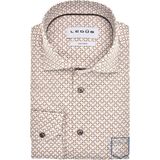 Ledub modern fit overhemd, popeline, bruin met wit dessin