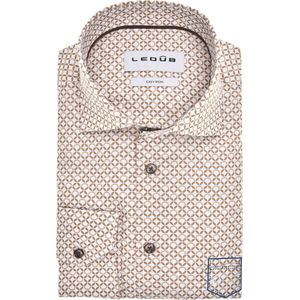 Ledub modern fit overhemd, popeline, bruin met wit dessin