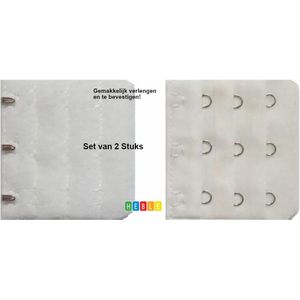 *** 2 Stuks - 3 Haaks BH-Verlengstuk - Bh Verleng stuk - van Heble® ***