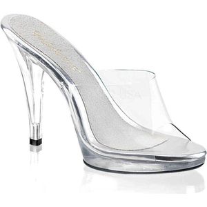 Fabulicious - FLAIR-401 Muiltjes met hak - US 14 - 45 Shoes - Transparant/Zilverkleurig