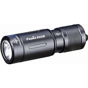 Fenix E02R Zaklamp FEE02R-B Sleutelhangerzaklamp Oplaadbaar LED Zaklampje, 200 Lumen, Zwart, Aluminium