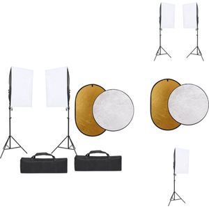 vidaXL Fotostudioset - Lampen - Softboxen - Statieven - LED-lampen en Reflectoren - 40x60 cm Softboxen - 90-208 cm Statieven - 5-in-1 en 2-in-1 Reflectoren - Draagtas incl - vidaXL - Fotostudio Set