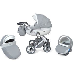Baby Merc Faster 3 Kinderwagen - Grijs - Eco Leer - Kinderwagen incl. Autostoel