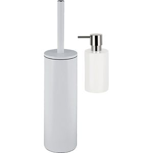Spirella Badkamer accessoires set - WC-borstel/zeeppompje - metaal/porselein - ivoor wit - Luxe uitstraling