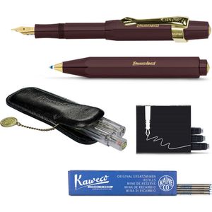 Kaweco - Cadeau - pennenset- (6delig) - Etui - Vulpen Medium met Clip - Balpen - Burgundy - Inktpatronen - Balpenvullingen