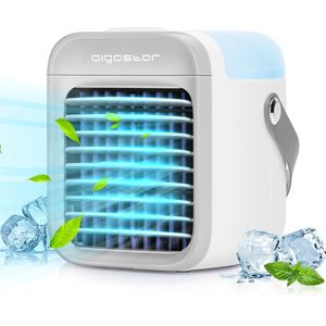 Aigostar 33A4Q Ice Cube - Mini Airco Aircooler met LED verlichting - mist ventilator - luchtkoeler - Tafelventilator - Wit