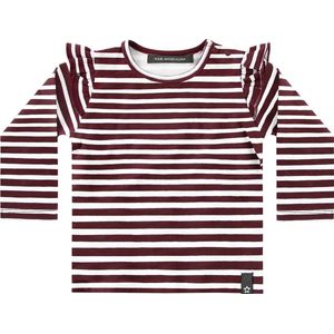 Your Wishes Wine Stripes Ruffle Shoulder Top - Shirt - Lange Mouwen - Top - Meisjes - Maat: 98/104