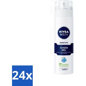 24 x NIVEA MEN - Scheergel - Sensitive - 200 ml - Scheergel - Gevoelige Huid - Roodheid - Scheerirritatie - Kamille