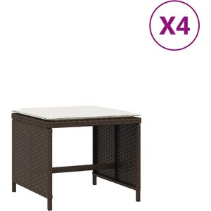 vidaXL Tuinkrukken 4 st - Rattan - Inclusief kussens Kruk - Krukken - Tuinkruk - Buitenkruk