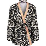 Geisha Vest Kimono Met Bloemenprint 45100 20 Black/off-white Dames Maat - L